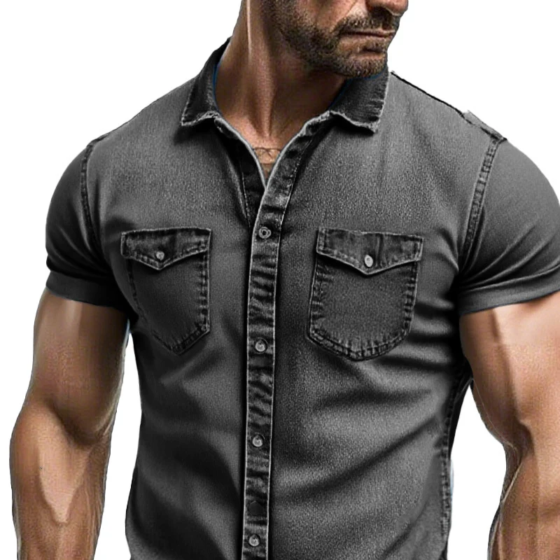 Marvin | Men'S Vintage Washed Short Sleeve Multi-Pocket Denim Shirt - Image 5