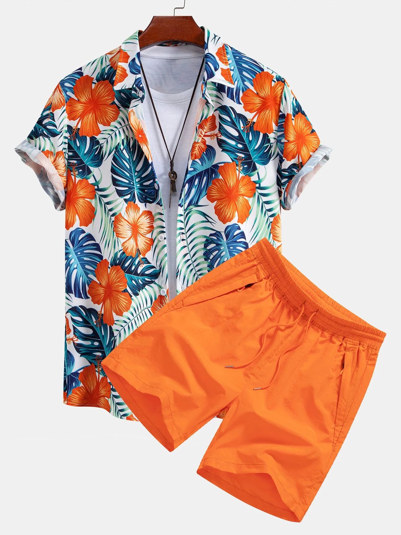 Maurice® | Tropical Flowers Print Button Up Shirt & Drawstring Swim Shorts - Image 2