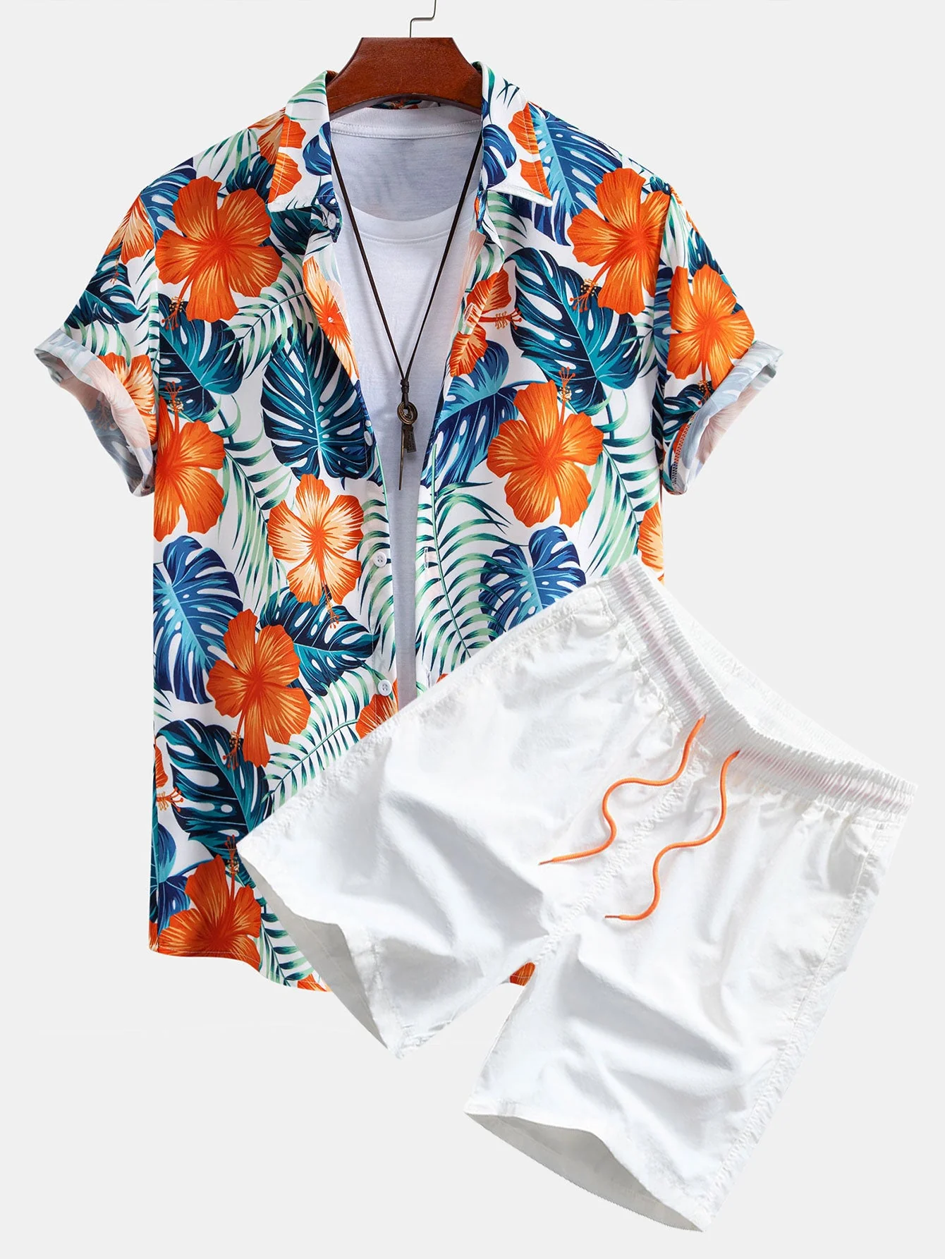 Maurice® | Tropical Flowers Print Button Up Shirt & Drawstring Swim Shorts - Image 3