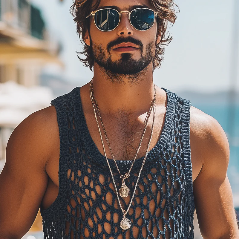 Maurice | Men'S Summer Fashion Casual U-Neck Knitted Crochet Hollow Tank Top - Image 4