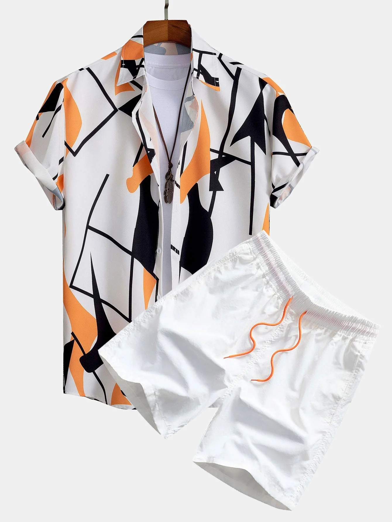 Maximiliano® | Color Block Abstract Print Button Up Shirt & Swim Shorts - Image 2