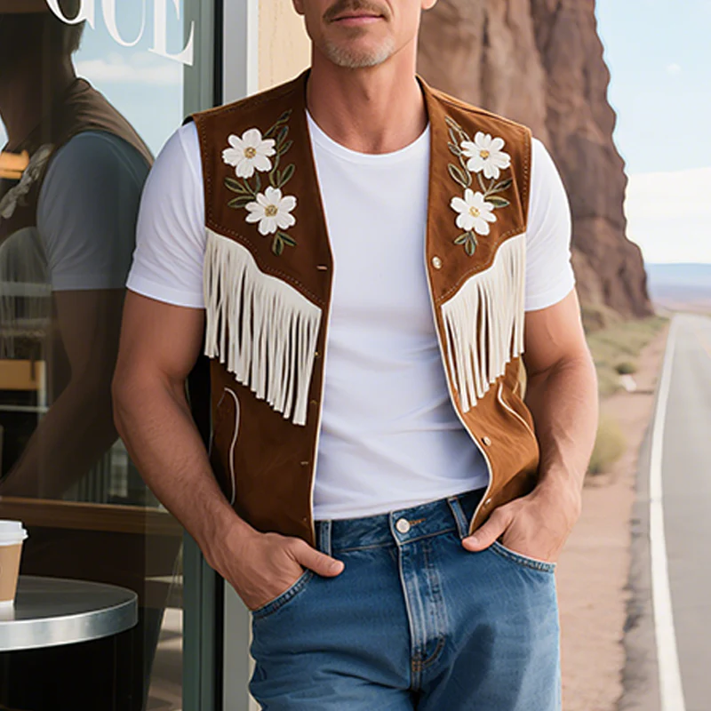 Maximiliano | Men'S Spring And Summer American Retro Western Style Thin Suede Embroidered Tassel Vest - Image 2