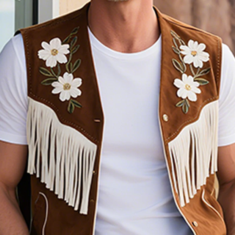 Maximiliano | Men'S Spring And Summer American Retro Western Style Thin Suede Embroidered Tassel Vest - Image 5