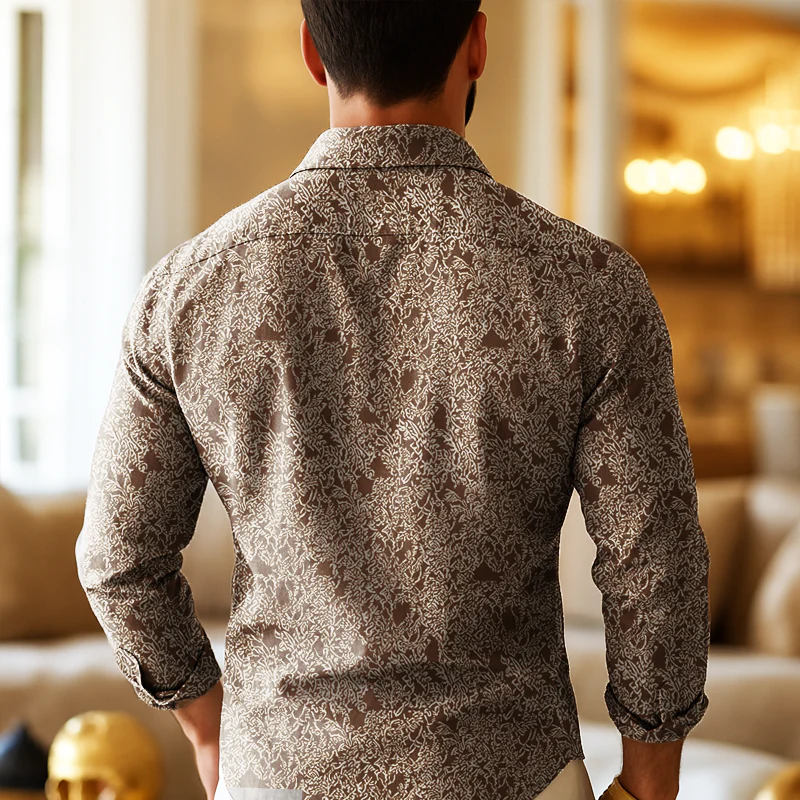 Melvin | Men'S Vintage Print Lapel Long Sleeve Shirt - Image 4