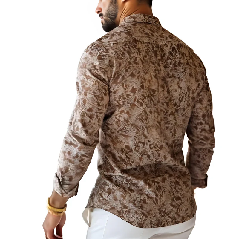 Melvin | Men'S Vintage Print Lapel Long Sleeve Shirt - Image 6