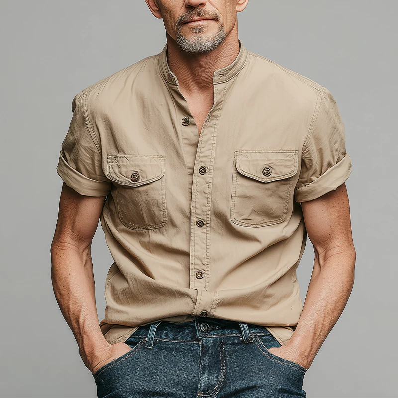 Miguel | Men'S Summer Casual Tencel Cotton Stand Collar Short Sleeve Shirt - Image 2