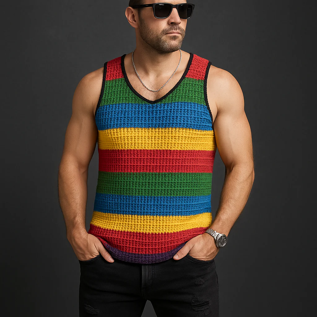 Miguel | Men'S Summer Fashion Colorful Striped Knitted Sleeveless Tank Top - Image 2