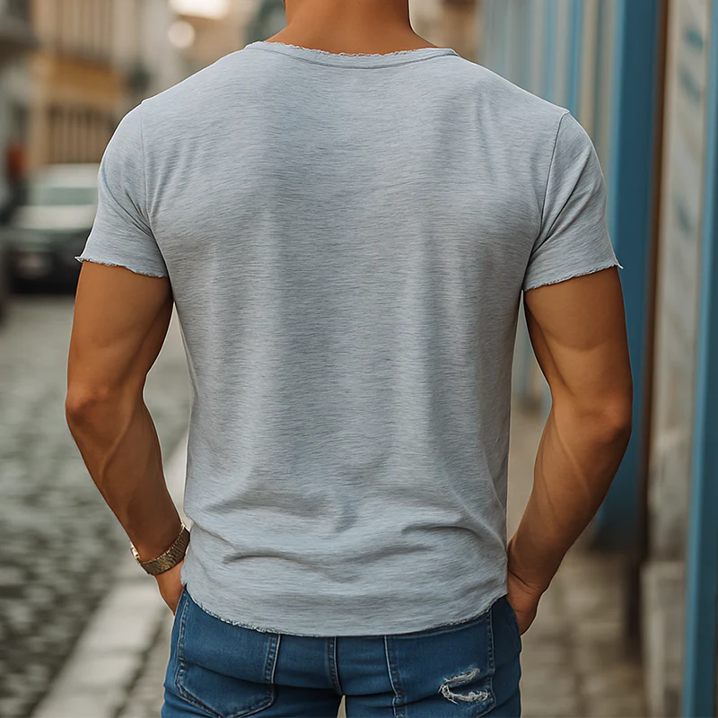 Mike | Men'S Summer Casual Heathered Cotton Blended V-Neck Raw Edge Short Sleeve T-Shirt - Image 5