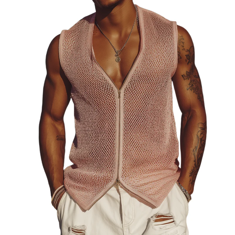 Milo | Men'S Spring And Summer Fashion Casual Mesh Slim Zipper Deep V Neck Sleeveless Shirt