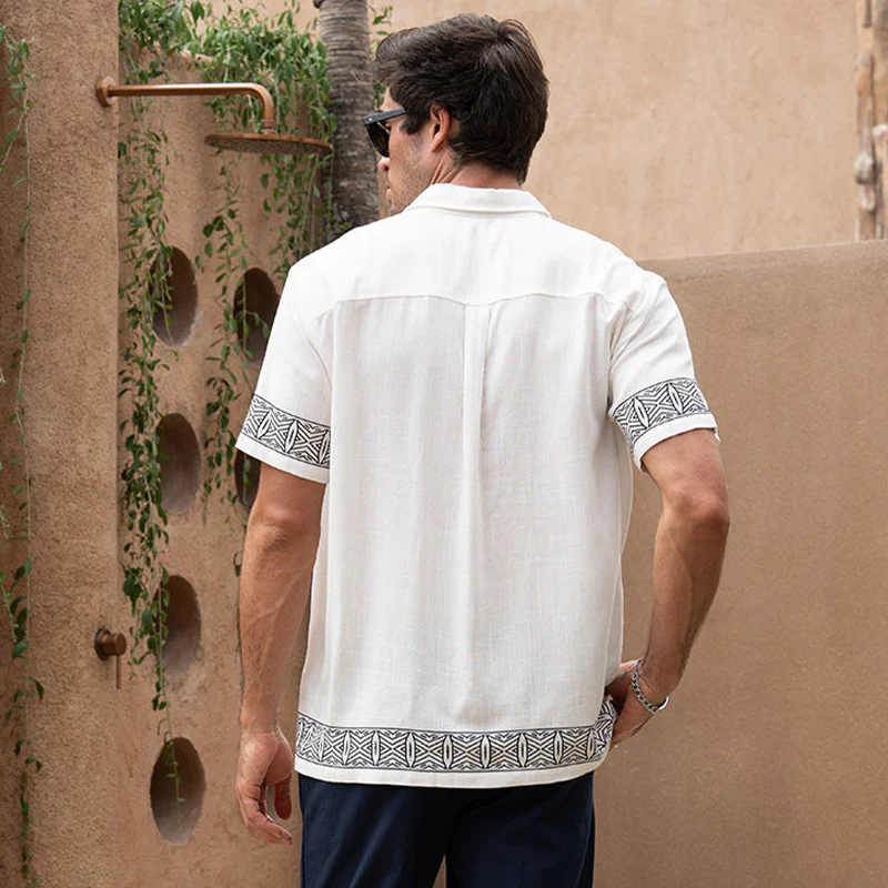 Milton | Men'S Summer Casual Cotton And Linen Printed Lapel Short-Sleeved Shirt - Image 3