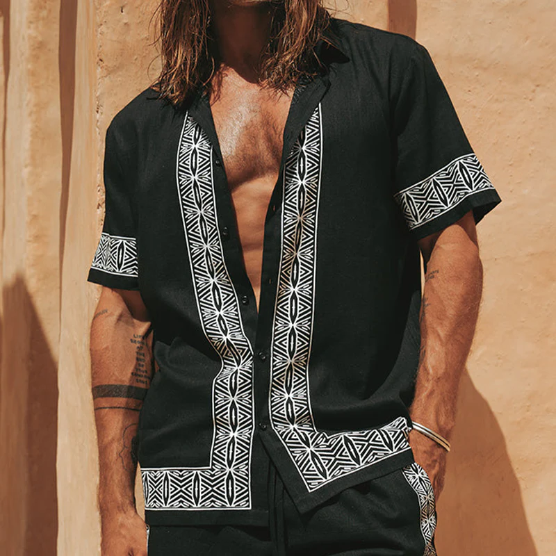 Milton | Men'S Summer Casual Cotton And Linen Printed Lapel Short-Sleeved Shirt - Image 5