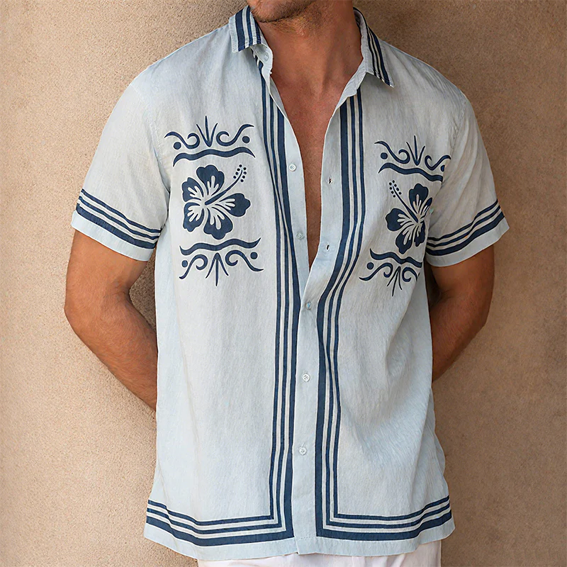 Mitch | Men'S Summer Casual Tencel Cotton Floral Print Lapel Short Sleeve Shirt - Image 2
