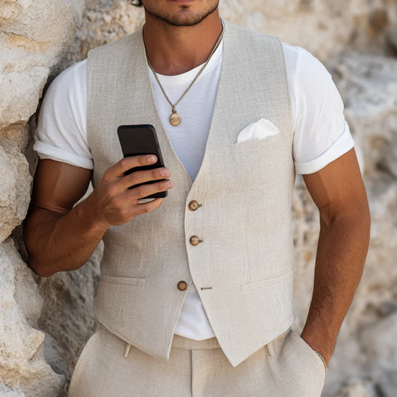 Morton | Men'S Casual Breathable Linen V-Neck Single-Breasted Slim-Fit Suit Vest - Image 5