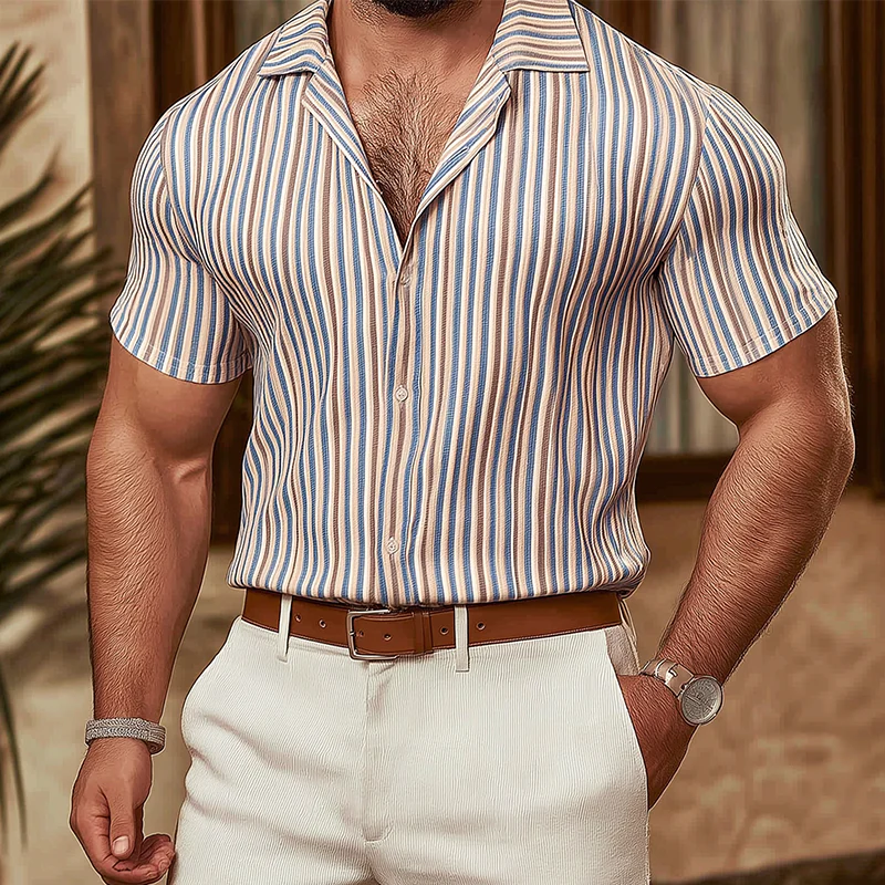 Morton | Men'S Summer Fashion Striped Knitted Short Sleeve Shirt - Image 2