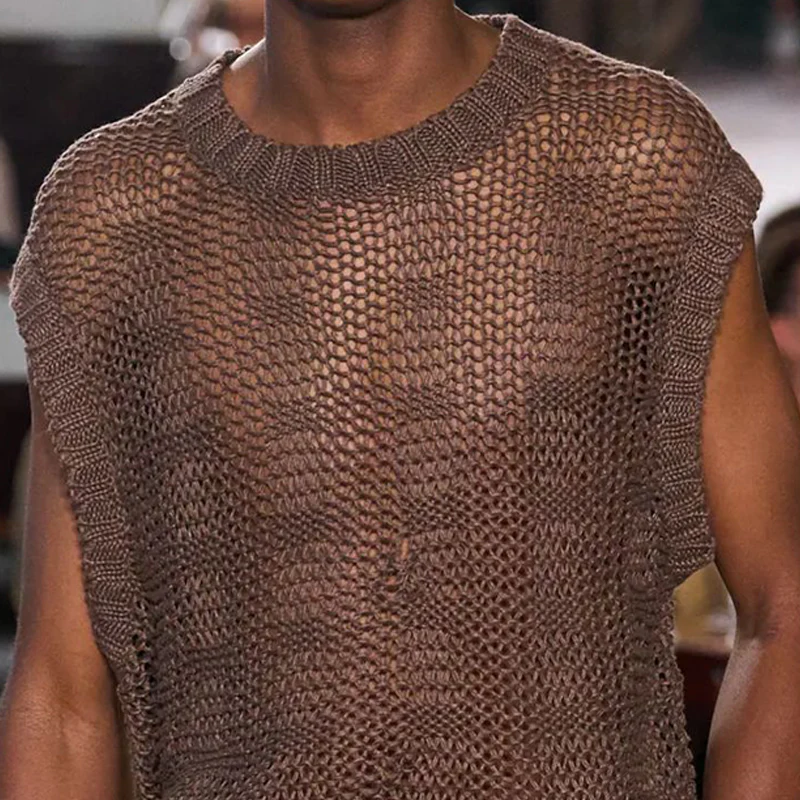 Myles | Men'S Spring And Summer Fashion Casual Slightly Transparent Sexy Round Neck Knitted Tank Top - Image 4
