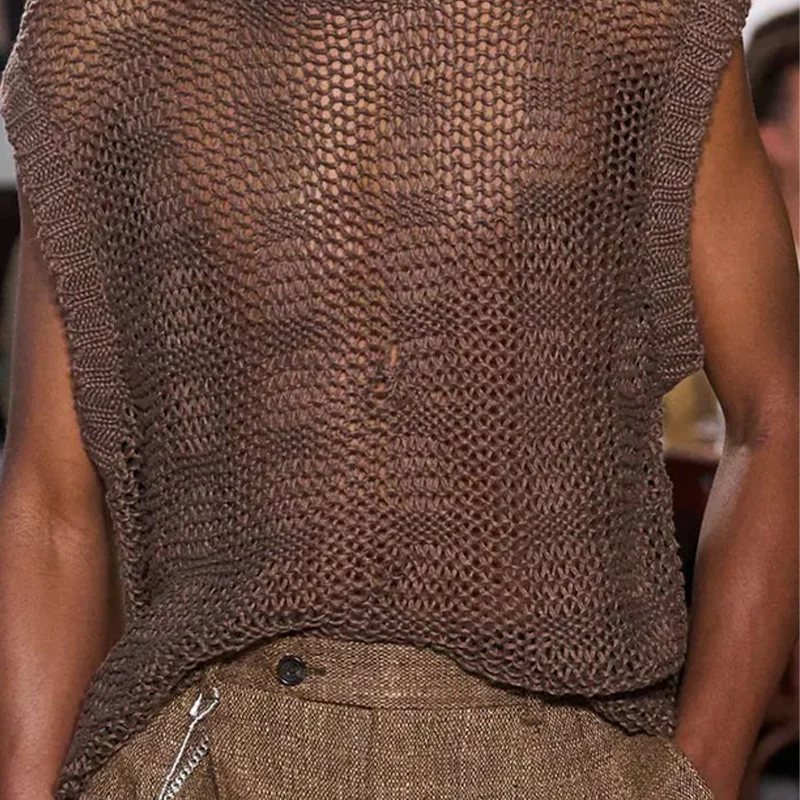 Myles | Men'S Spring And Summer Fashion Casual Slightly Transparent Sexy Round Neck Knitted Tank Top - Image 5