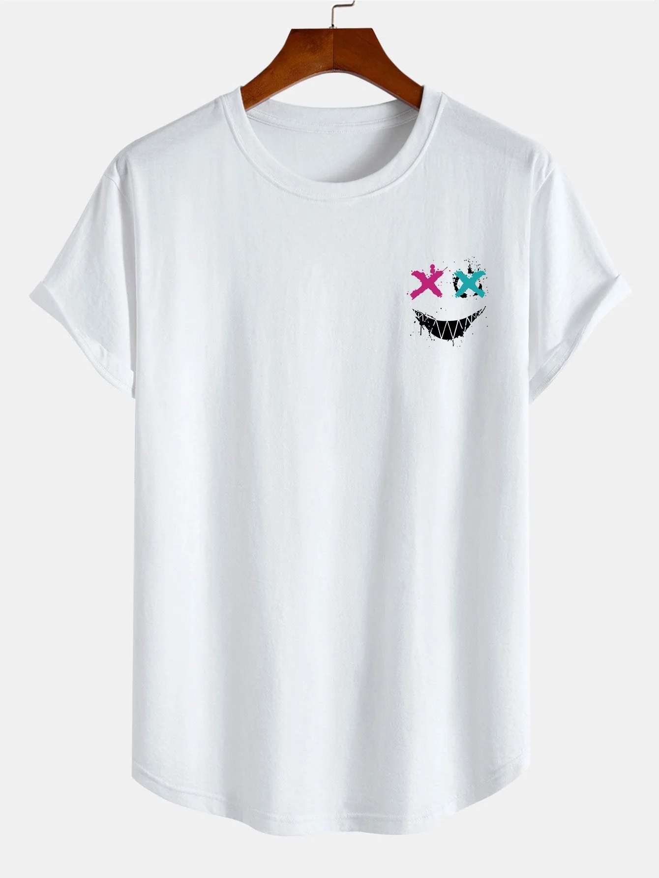 Neal® | Evil Face Print Cotton Arc Hem T-Shirt - Image 2
