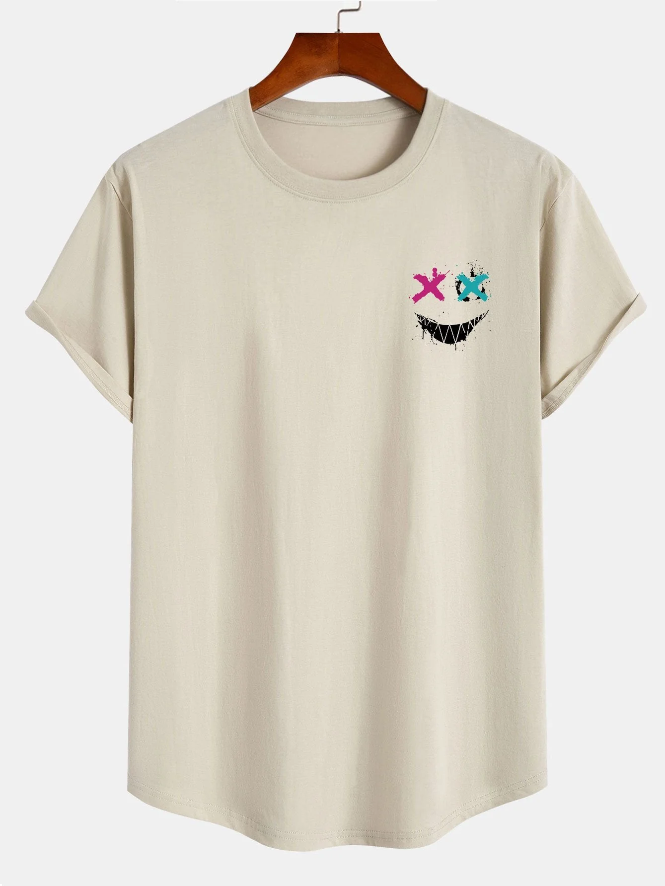 Neal® | Evil Face Print Cotton Arc Hem T-Shirt - Image 3