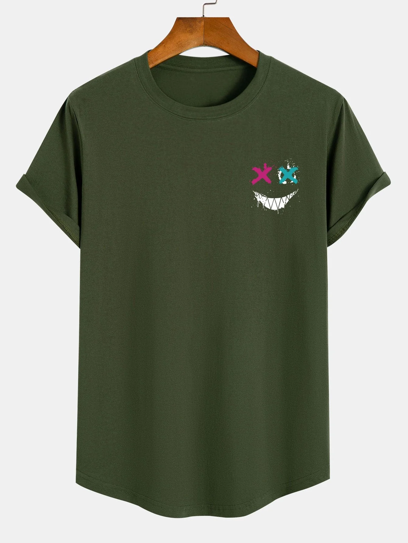 Neal® | Evil Face Print Cotton Arc Hem T-Shirt - Image 5