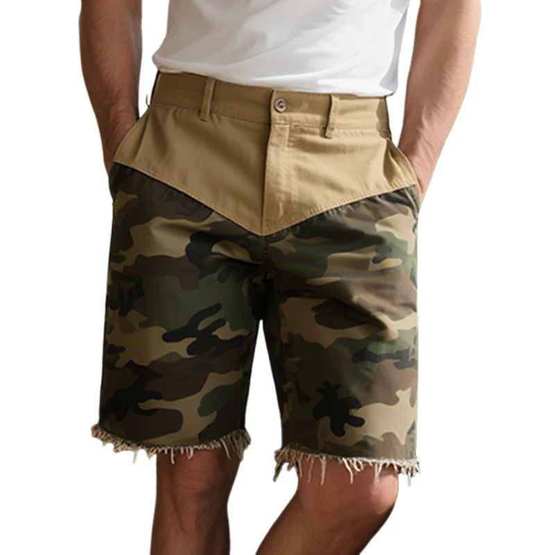 Nestor | Men'S Spring And Summer New American Western Style Cotton Blended Washed Stitching Camouflage Casual Shorts