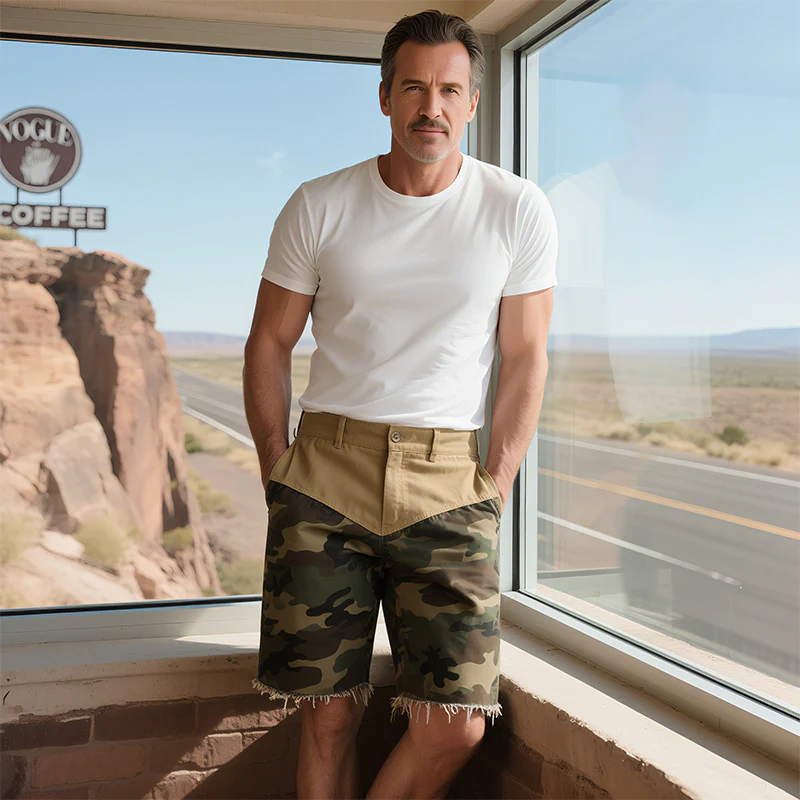 Nestor | Men'S Spring And Summer New American Western Style Cotton Blended Washed Stitching Camouflage Casual Shorts - Image 3