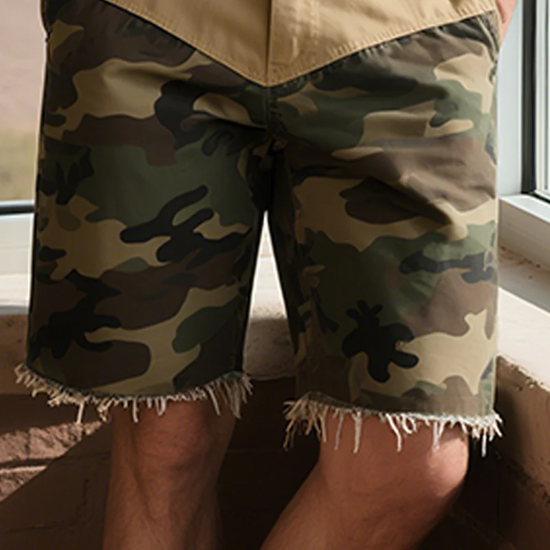 Nestor | Men'S Spring And Summer New American Western Style Cotton Blended Washed Stitching Camouflage Casual Shorts - Image 5