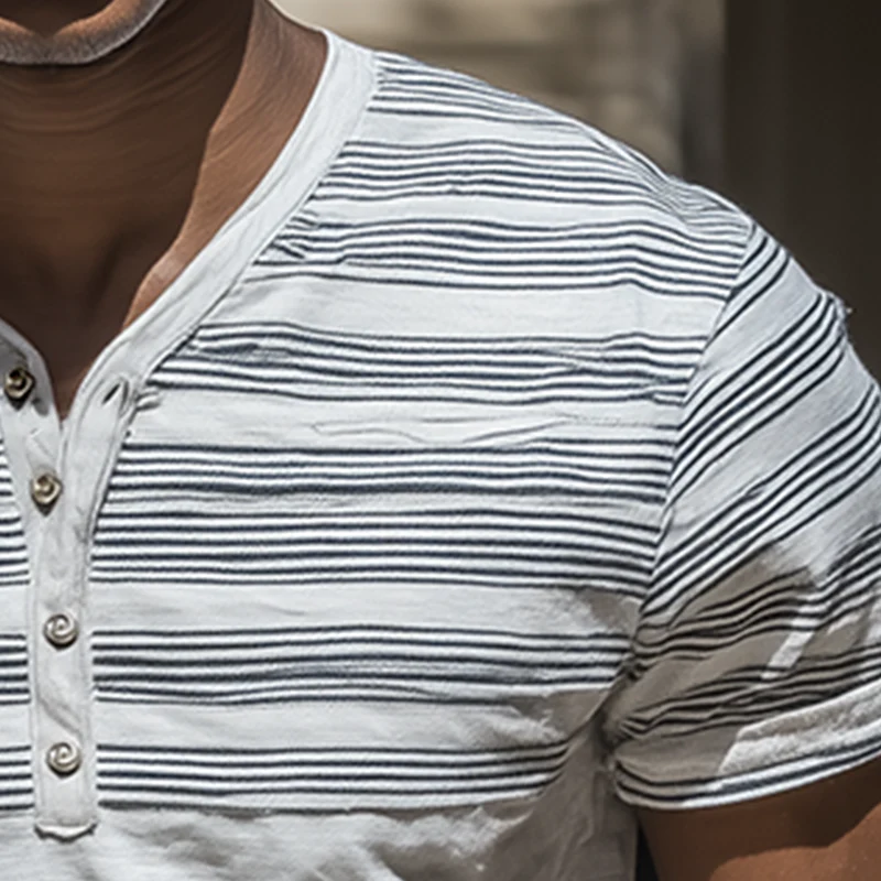 Newton | Men'S Summer Fashion Striped Patch Short Sleeve T-Shirt - Image 4