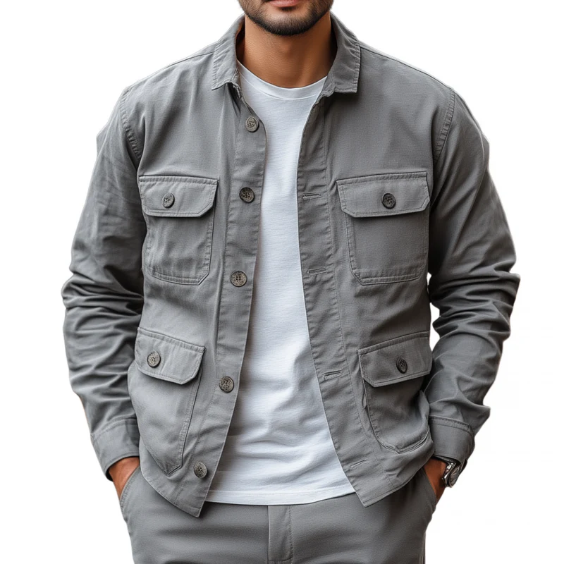 Nicolas | Men'S Casual Outdoor Solid Color Breathable Cotton Washed Lapel Multi-Pocket Work Jacket