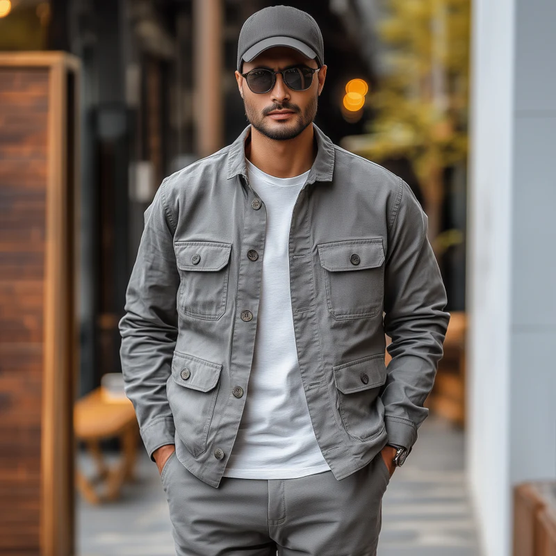 Nicolas | Men'S Casual Outdoor Solid Color Breathable Cotton Washed Lapel Multi-Pocket Work Jacket - Image 3