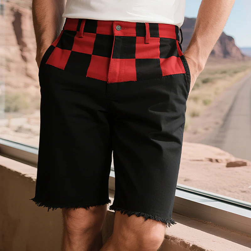 Nicolas | Men'S Spring And Summer Casual American Western Style Cotton Blended Printed Plaid Raw Edge Shorts - Image 2