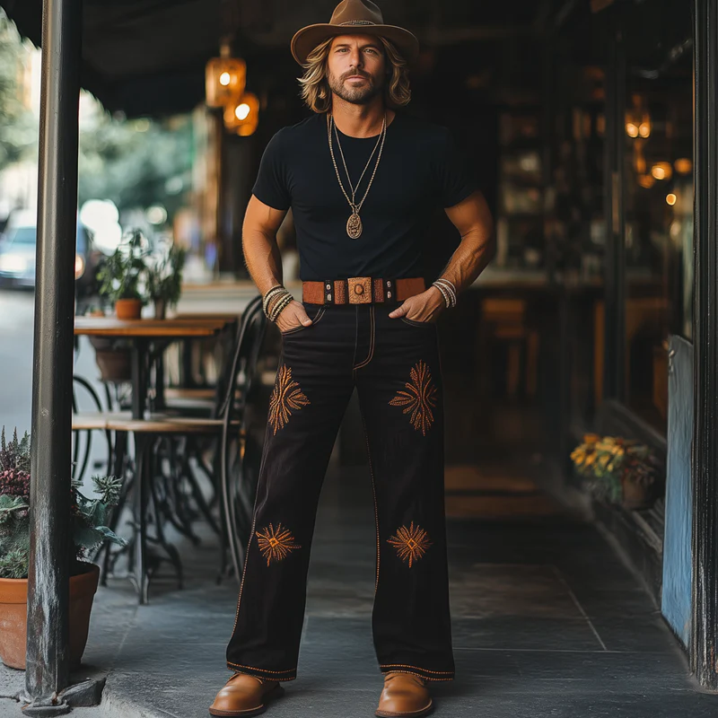 Noah | Men'S Western Cowboy Style Vintage Embroidered Straight Pants - Image 3