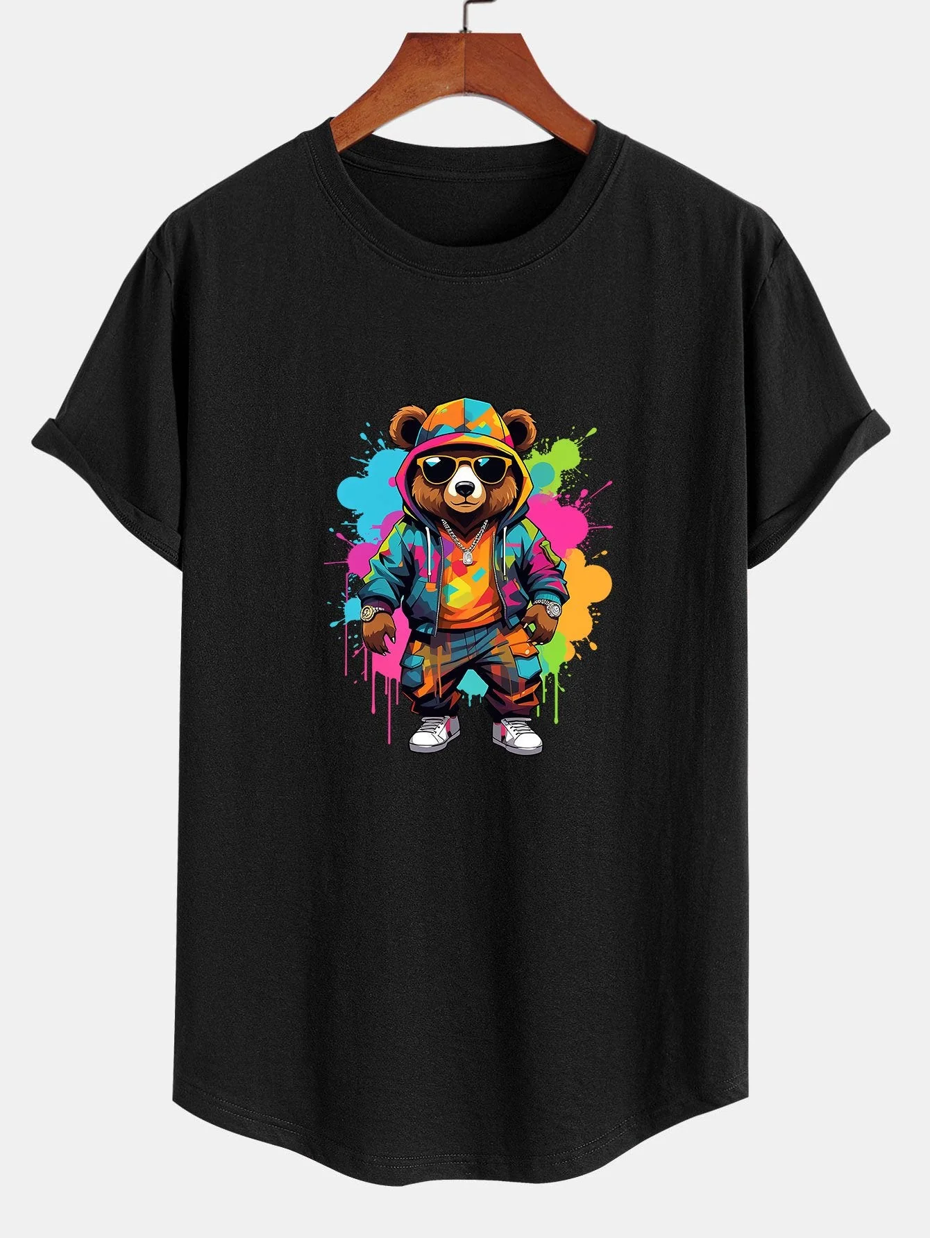 Noel® | Graffiti Bear Print Cotton Arc Hem T-Shirt