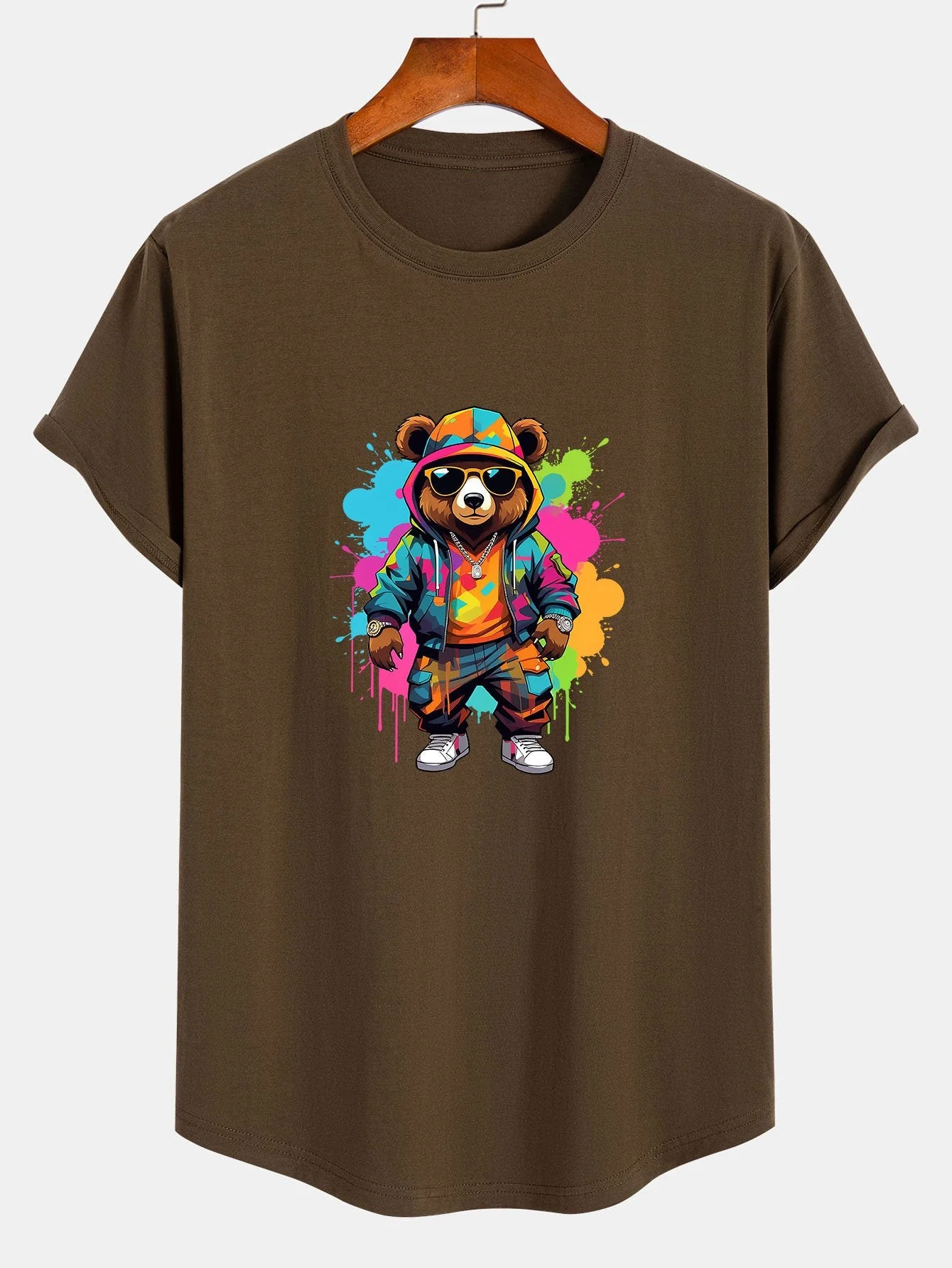 Noel® | Graffiti Bear Print Cotton Arc Hem T-Shirt - Image 2