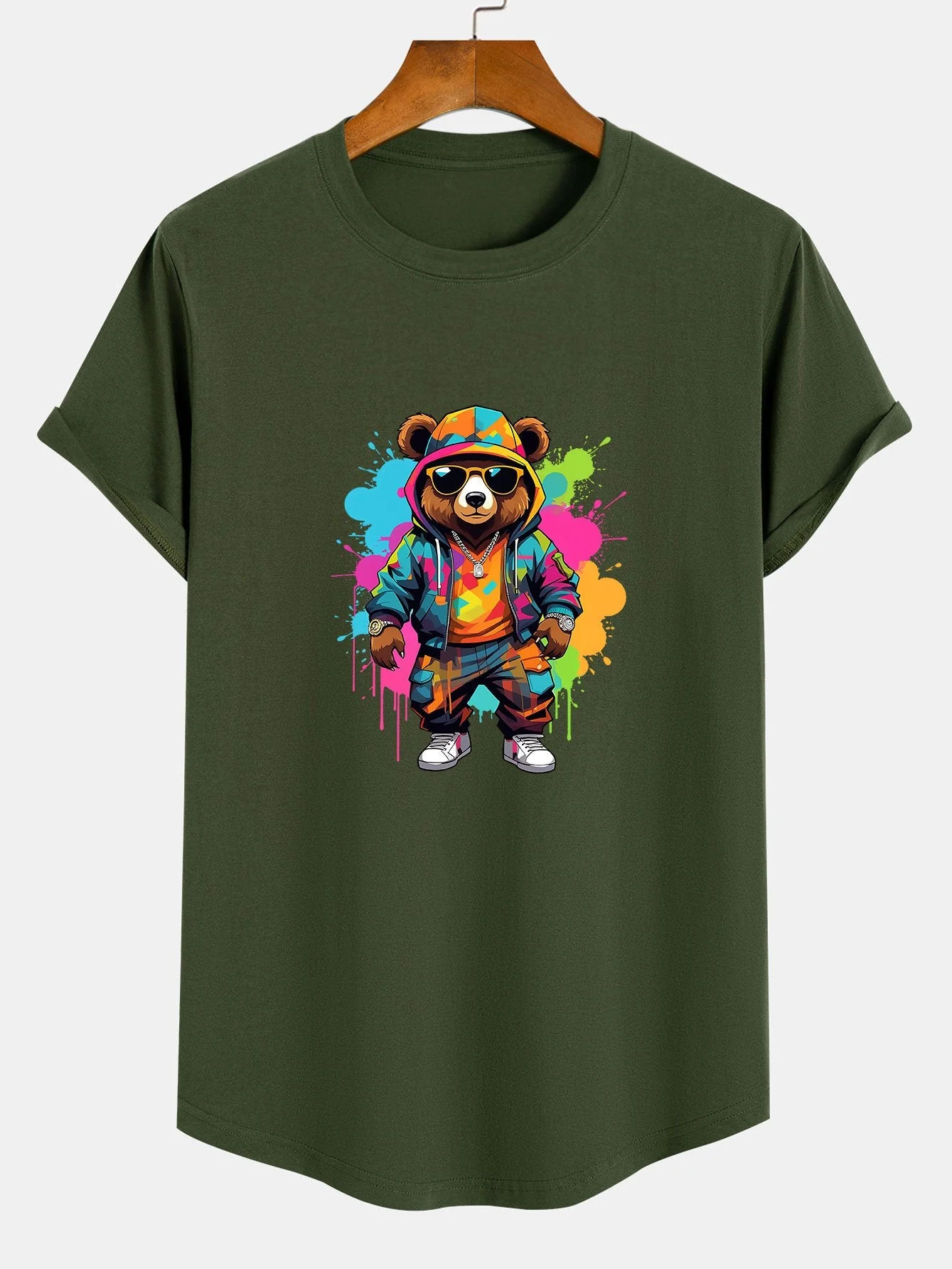 Noel® | Graffiti Bear Print Cotton Arc Hem T-Shirt - Image 3