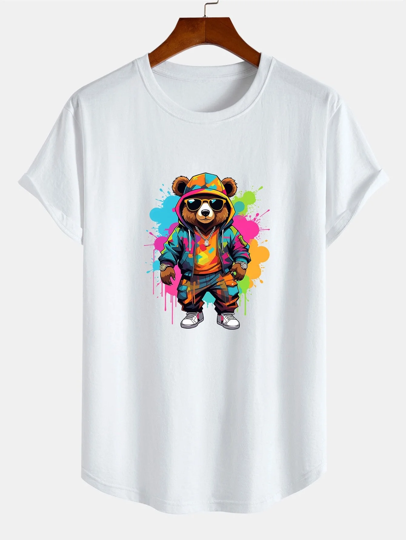 Noel® | Graffiti Bear Print Cotton Arc Hem T-Shirt - Image 4