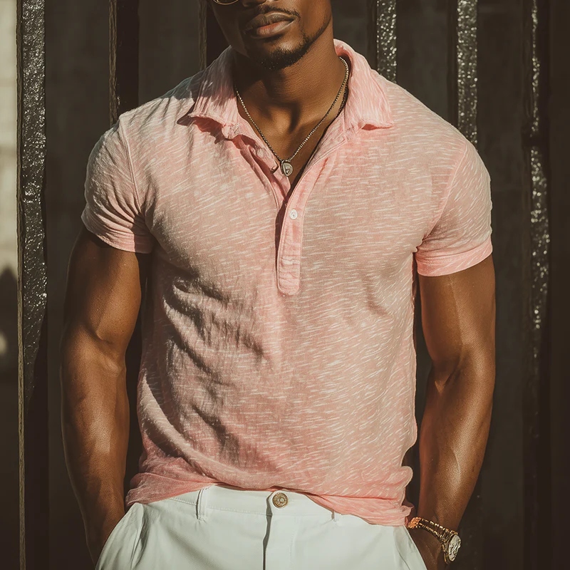 Noel | Men'S Summer Fashion Printed Slub Cotton Short Sleeve Polo Shirt - Image 2