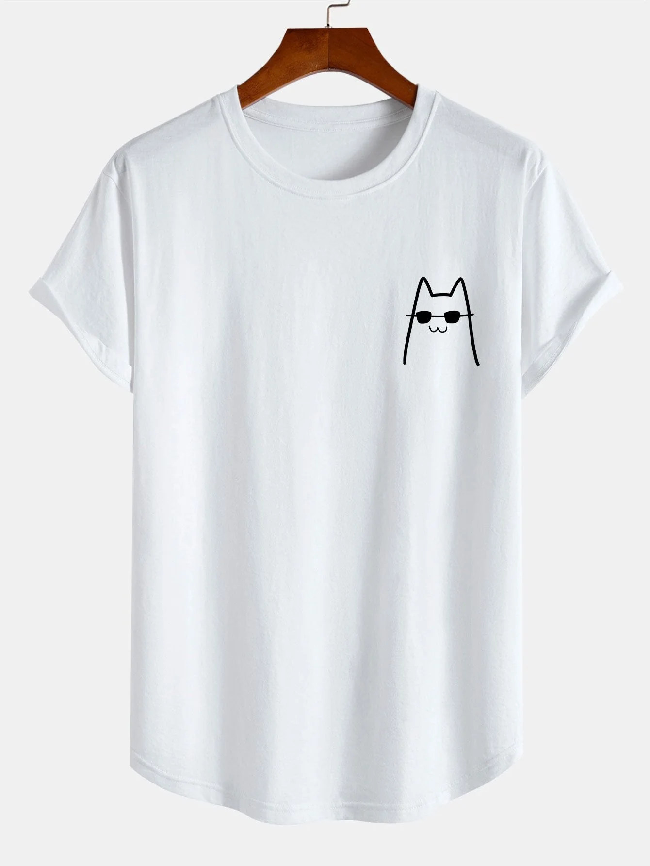 Norman® | Cat With Sunglasses Print Cotton Arc Hem T-Shirt - Image 2