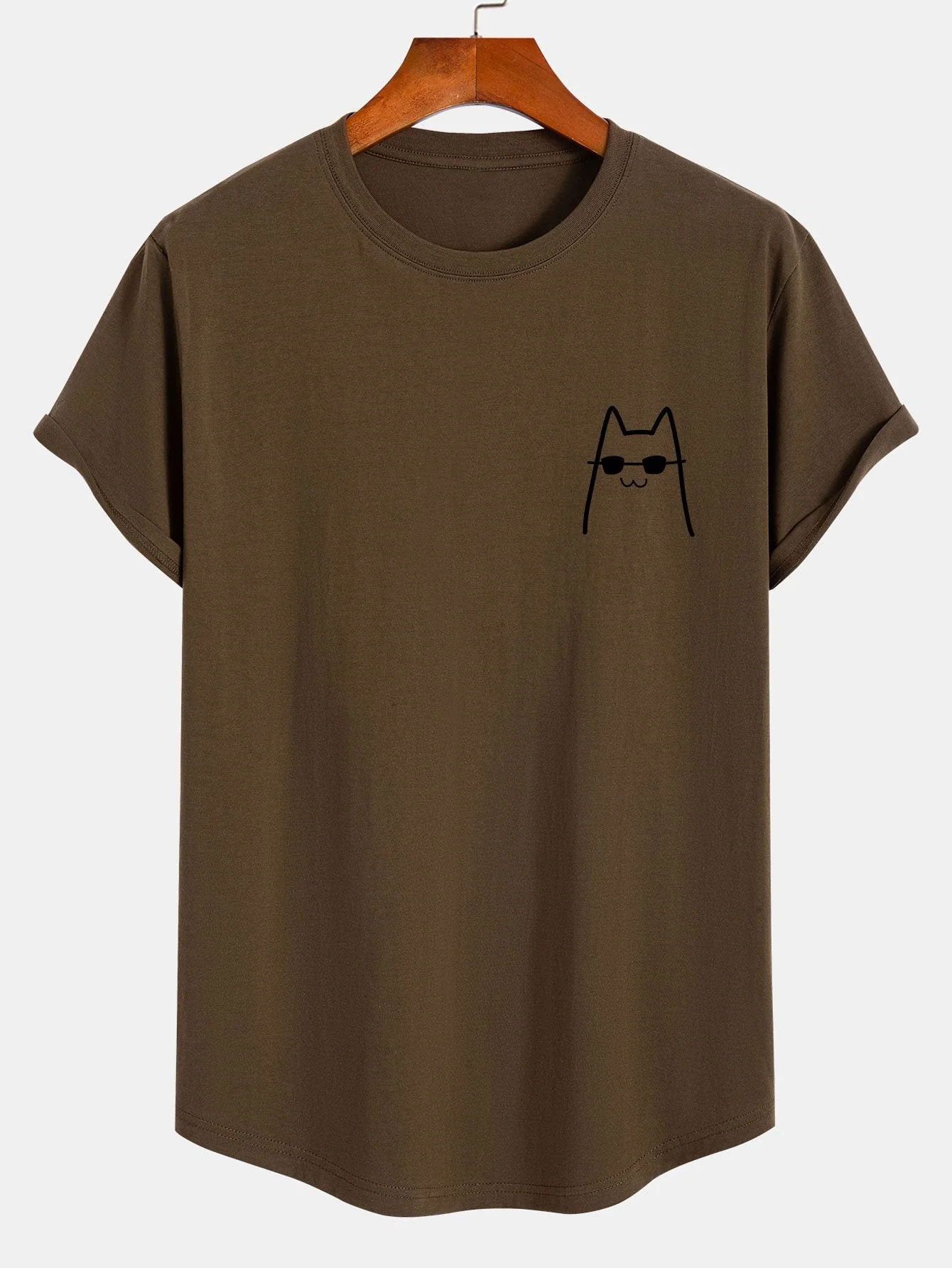 Norman® | Cat With Sunglasses Print Cotton Arc Hem T-Shirt - Image 4