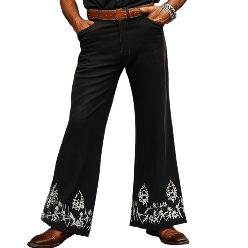 Norman | Men'S Western Cowboy Style Vintage Silver Embroidered Flared Pants