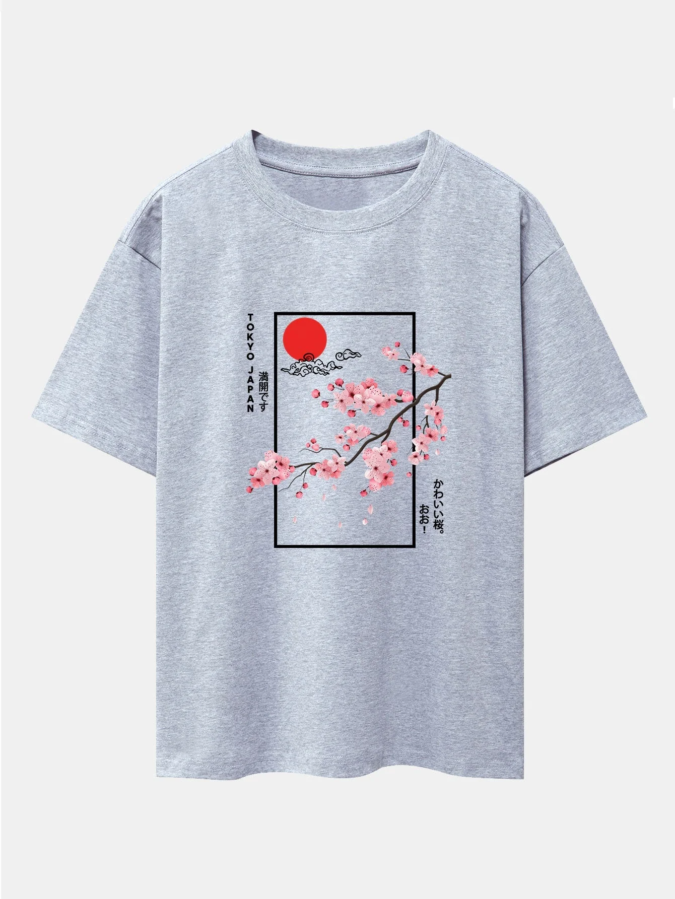 Obdulio® | Cherry Blossom Slogan Print Drop Shoulder Oversize T-Shirt - Image 6