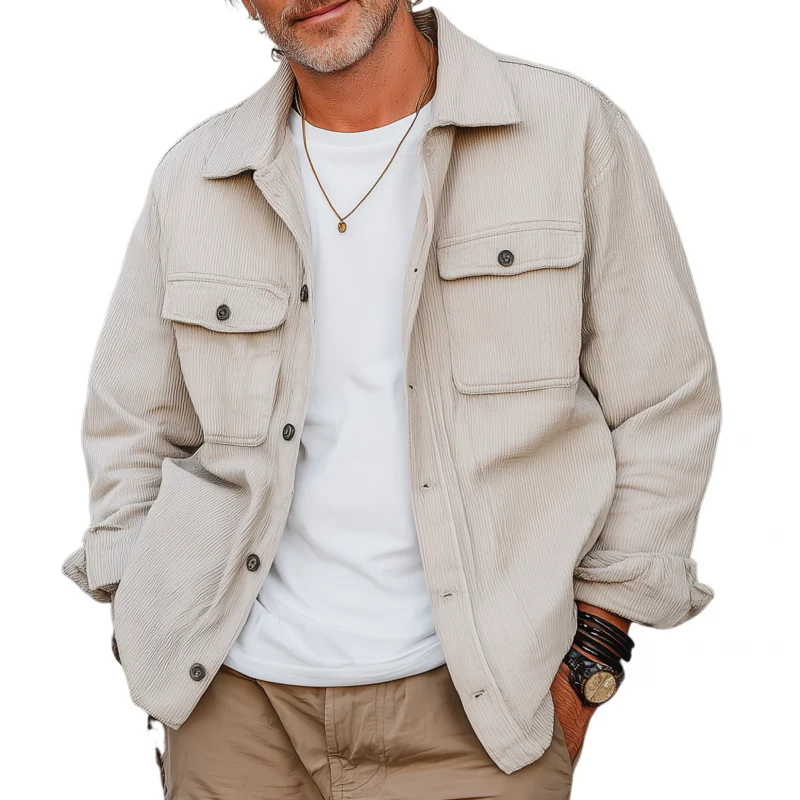 Octavio | Men'S Casual Solid Color Corduroy Lapel Flap Pocket Single Breasted Loose Long Sleeve Shirt Jacket