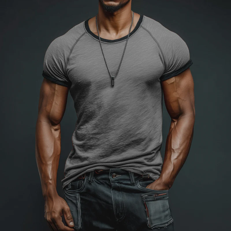 Olaf | Men'S Casual Breathable Skin-Friendly Cotton Colorblock Round Neck Slim Short-Sleeved T-Shirt - Image 2