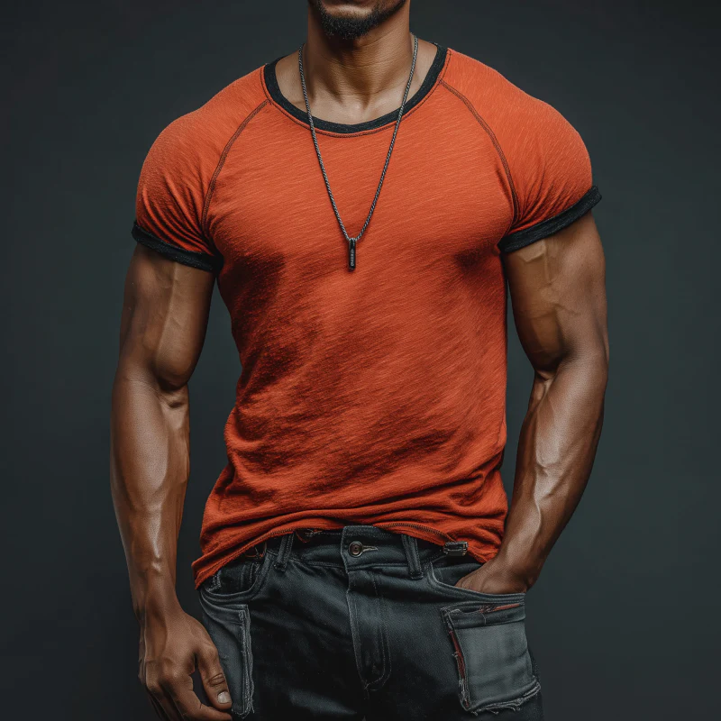 Olaf | Men'S Casual Breathable Skin-Friendly Cotton Colorblock Round Neck Slim Short-Sleeved T-Shirt - Image 3
