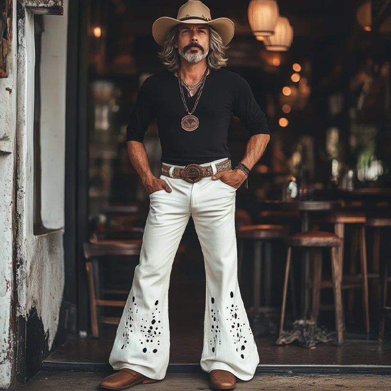 Omar | Men'S Western Cowboy Style Ripped Flared Pants - Image 3