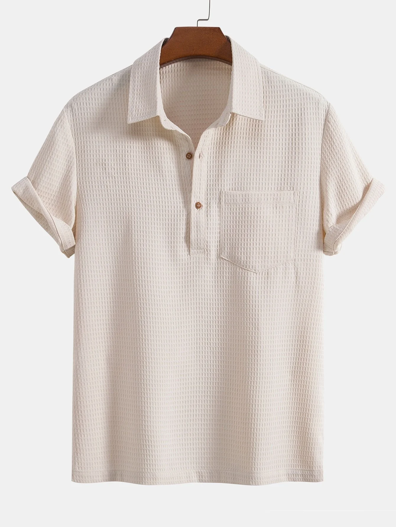 Orestes® | Waffle Polo Collar Shirt With Pocket & Waffle Shorts - Image 3