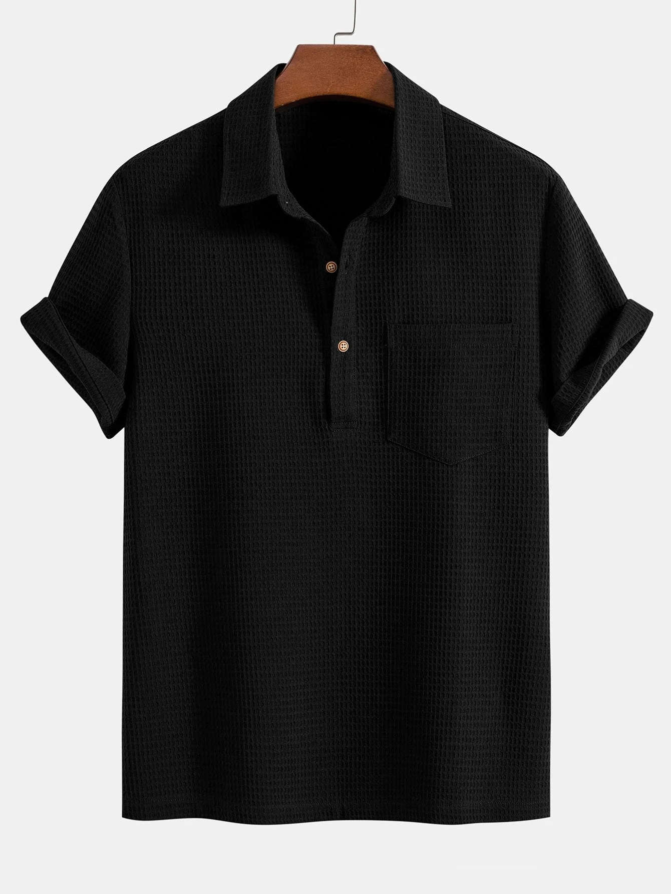 Orestes® | Waffle Polo Collar Shirt With Pocket & Waffle Shorts - Image 4