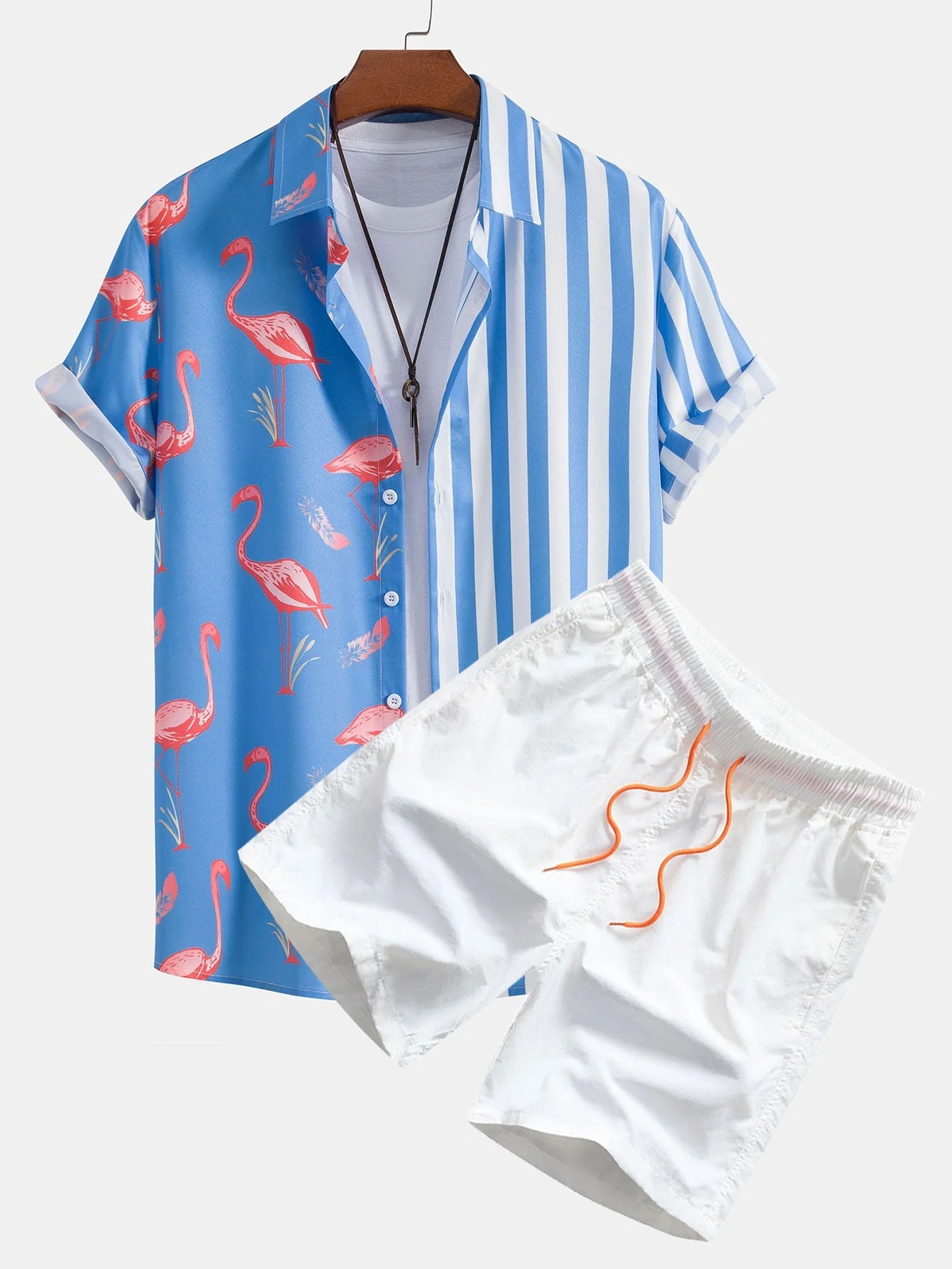Otalvaro® | Flamingo Stripe Panel Shirt & Swim Shorts - Image 3