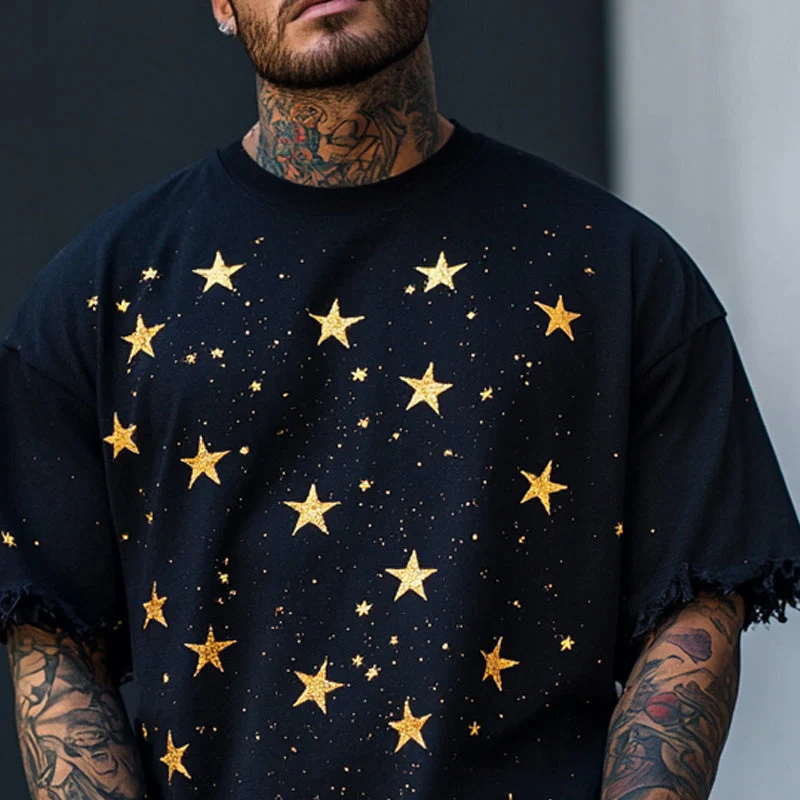 Otto | Men'S Star Printed Round Neck Short Sleeve T-Shirt - Image 3
