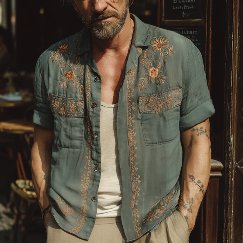 Pat | Men'S Summer Exquisite Embroidered Short Sleeve Shirt - Image 2