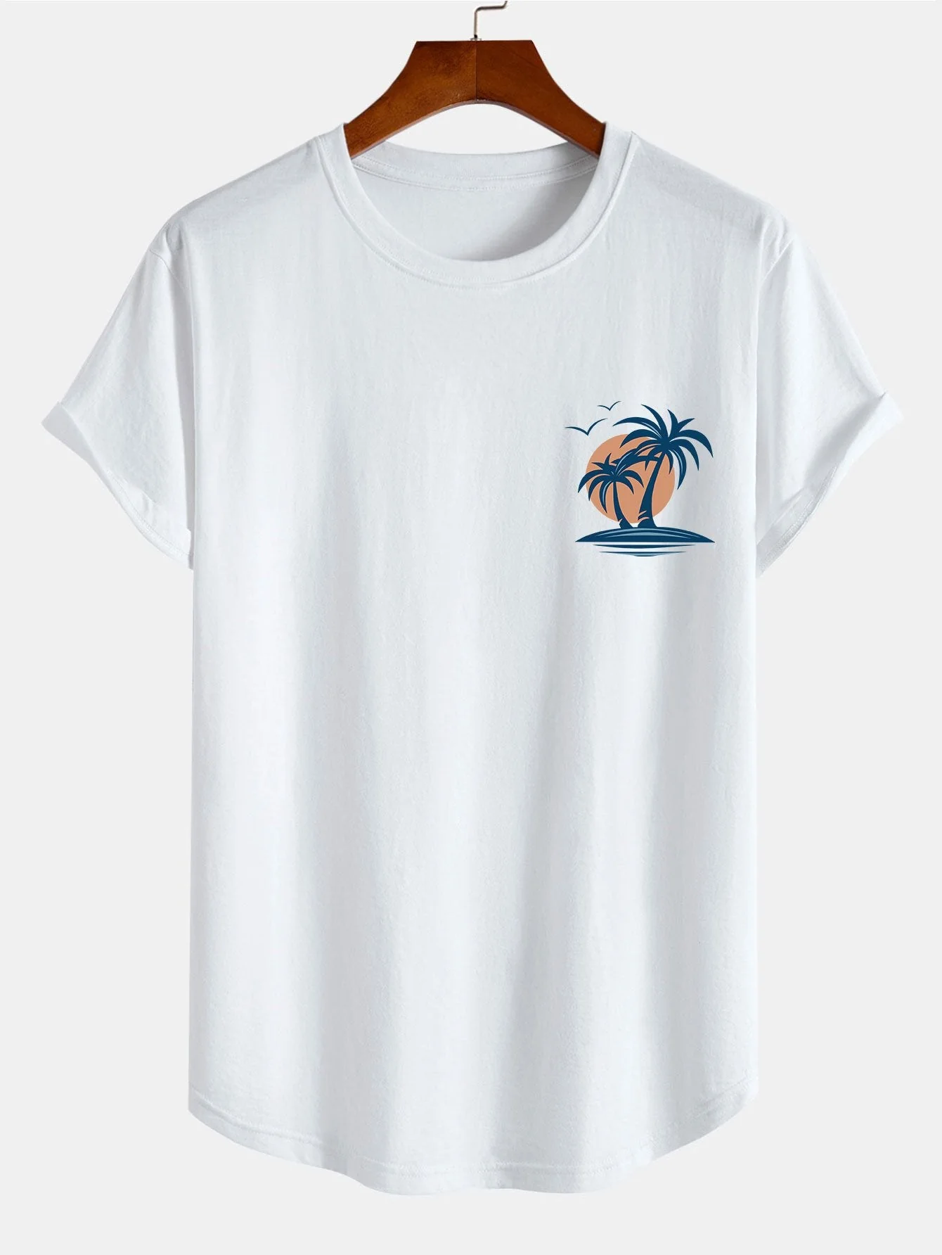 Pedro® | Palm Tree Seagull Print Cotton Arc Hem T-Shirt - Image 2